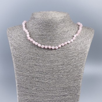 Natural Stone Necklace Rose Quartz Faceted Round Bead, 6mm diameter, 50cm length