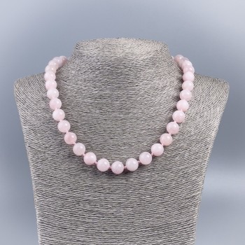 Natural Stone Necklace Rose Quartz Smooth Bead, 10-11mm diameter, length 50cm
