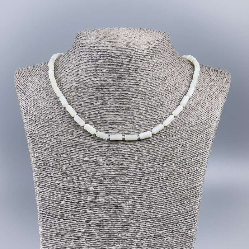 Necklace made of natural white mother-of-pearl, cylinder, 5×10 mm, length 50 cm