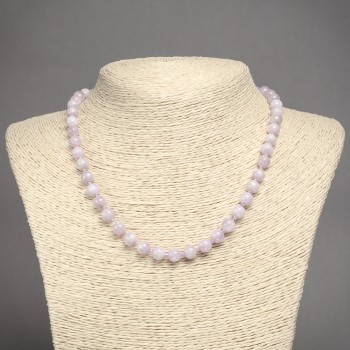 Kunzite Bead Necklace with Natural Stone, smooth round beads 7.5 mm, length 45 cm