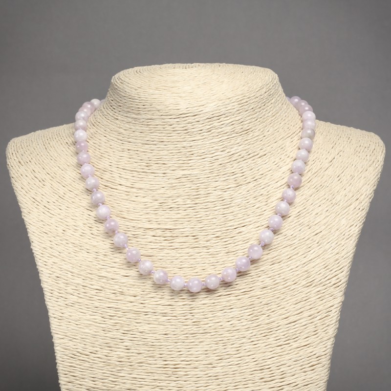 Kunzite Bead Necklace with Natural Stone, smooth round beads 7.5 mm, length 45 cm