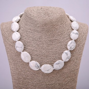 Chalcedony Necklace, Natural Stone, Howlite, oval 25×18mm, length 45cm +