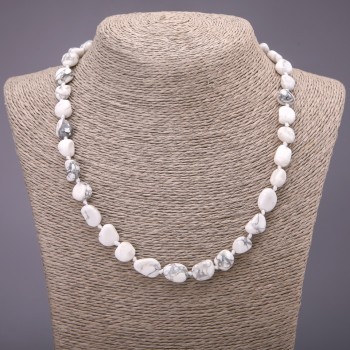 Chalcedony Necklace, Natural Stone, Faceted Howlite, diameter 9x11(±)mm, length 48 cm