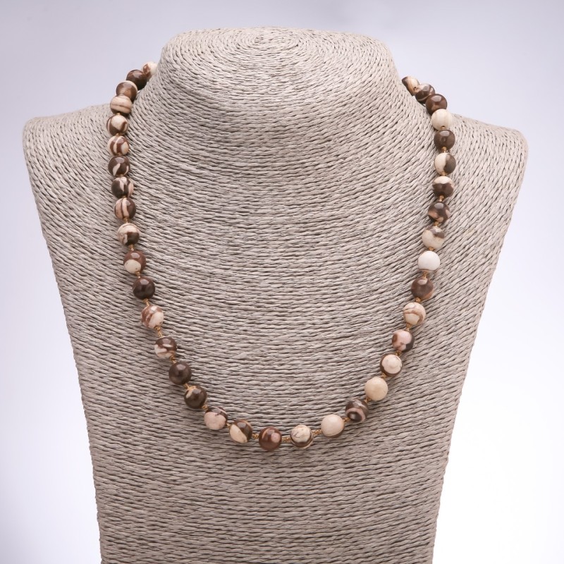 Jasper Zebra Bead Necklace, Smooth Round Beads 8mm, 48cm long