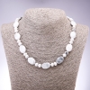 Howlite Necklace of Natural Stone Flat Oval Beads, 13x18mm, Rondelle 9x6mm, 45cm length