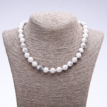 Chalcedony Necklace with Faceted Round Beads, 10mm Diameter, 45cm Length