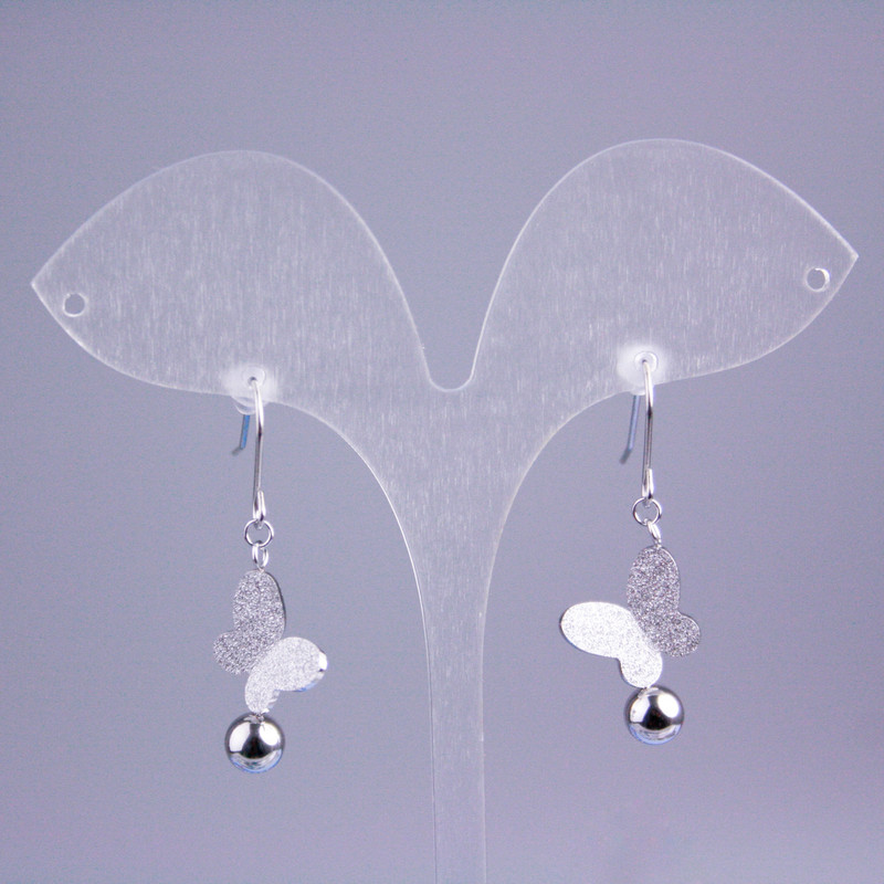 Earrings Xuping Rhodium with Glitter Rhinestones "Butterfly", length 38mm+