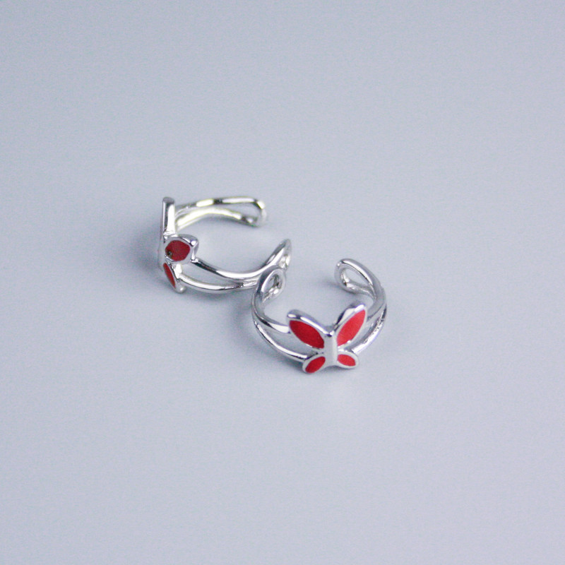 Cafe Xuping Rhodium with Red Enamel Butterfly 11x7mm +