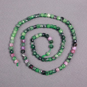 Zoisite Beads on Thread Natural Stone Bead Granulated Cube, 4x4mm Ø, 40cm Length