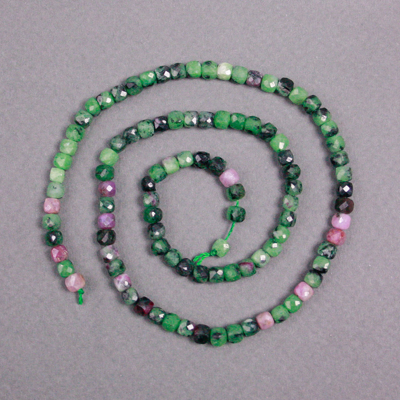 Zoisite Beads on Thread Natural Stone Bead Granulated Cube, 4x4mm Ø, 40cm Length