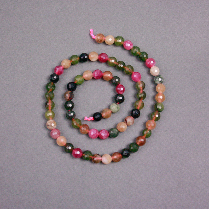 Faceted Tourmaline Beads on Thread, 6mm Diameter, 39cm Length