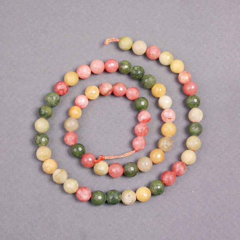 Beads on a Thread Assorted Faceted Round Beads, diameter 6.5mm ±, thread length 37cm ±