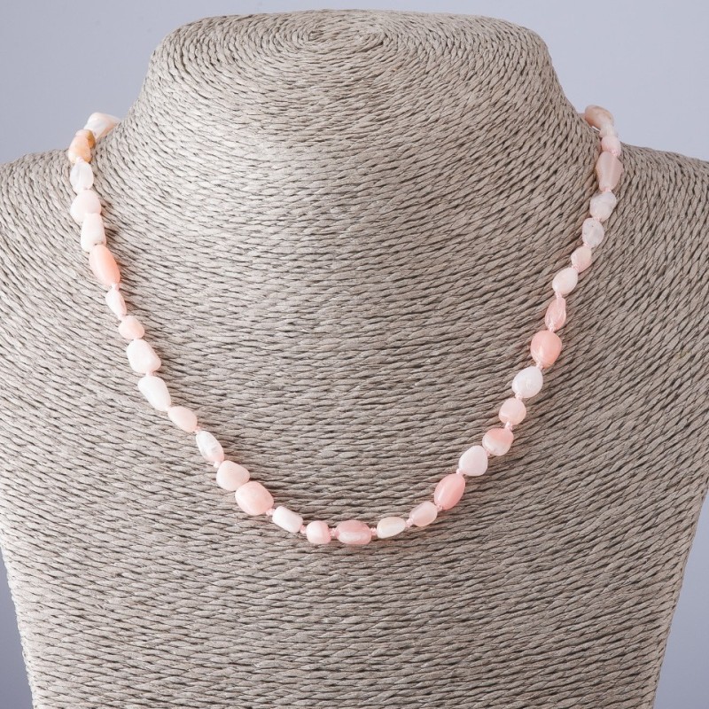 Pink Opal Natural Stone Necklace, Tumbled, 45cm Length, 4-8mm Diameter