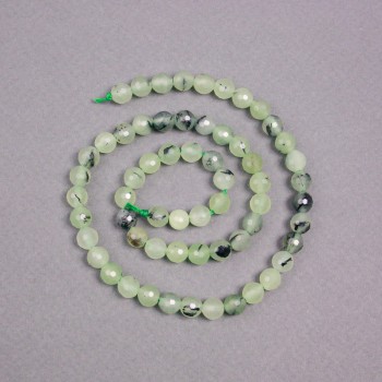 Prehnite Beads on Thread - Natural Stone, Faceted Round 6mm, Length 39cm