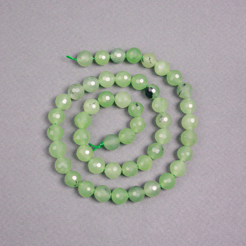 Prehnite Beads on Thread - Natural Stone Briolette Bead, 8 mm diameter, 39 cm length