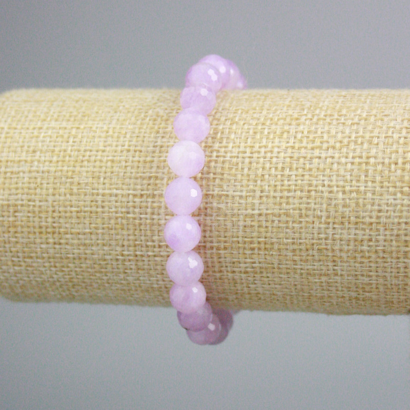 Kunzite Bead Bracelet 8.5 mm Faceted Round, Stretch 18 cm