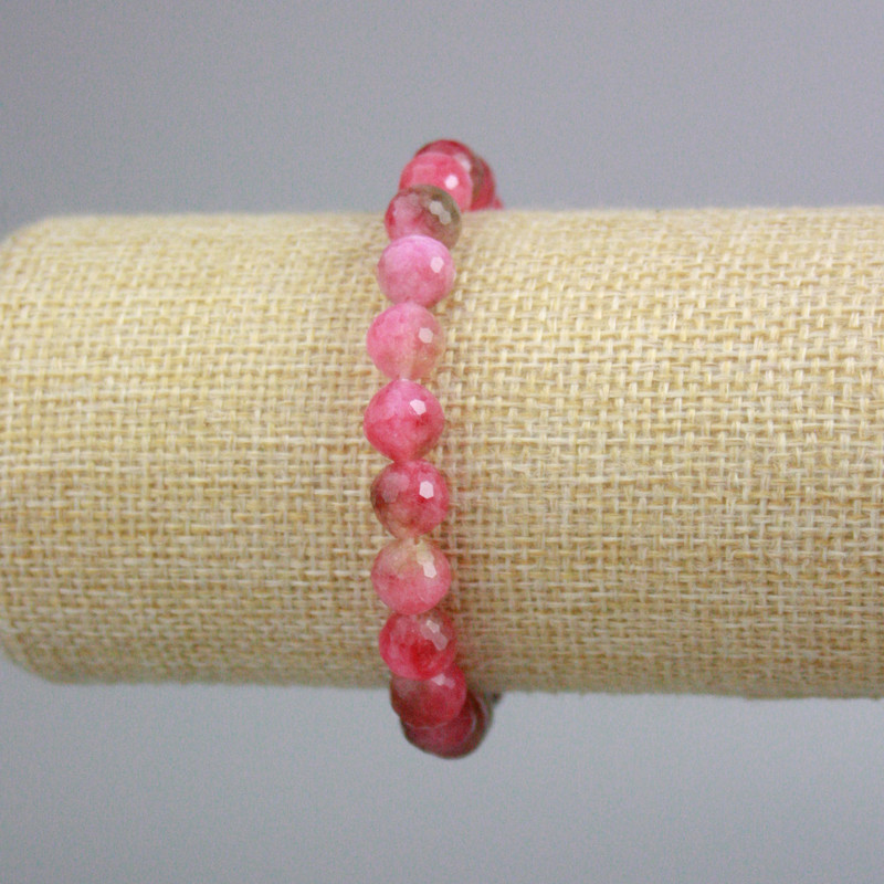 Bracelet Multicolored Tourmaline Faceted Bead, 8mm±, length 18cm± (stretch)