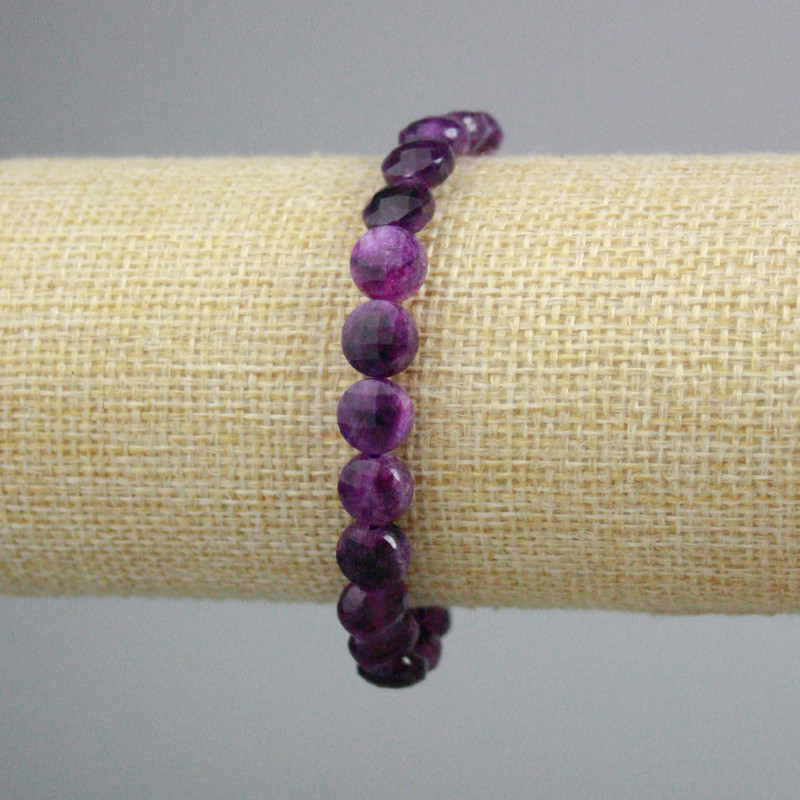 Sugilite Bracelet, faceted coin beads, diameter ~8.5 mm, length ~18 cm (stretch)