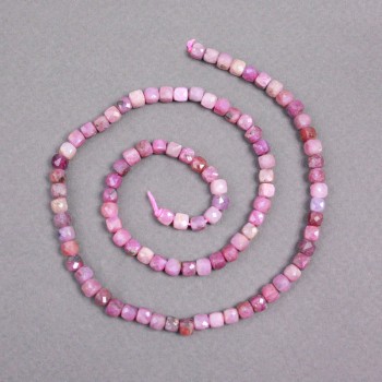 Ruby Beads on Thread, Natural Cut Ruby Cube Beads, 4×4 mm ±, length 39 cm ±