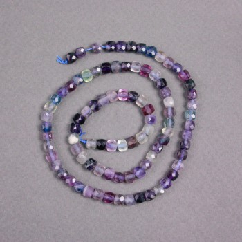 Fluorite Beads on a Thread, Natural Stone, Faceted Cube Shape, 4.5x4.5mm, Length 39 cm