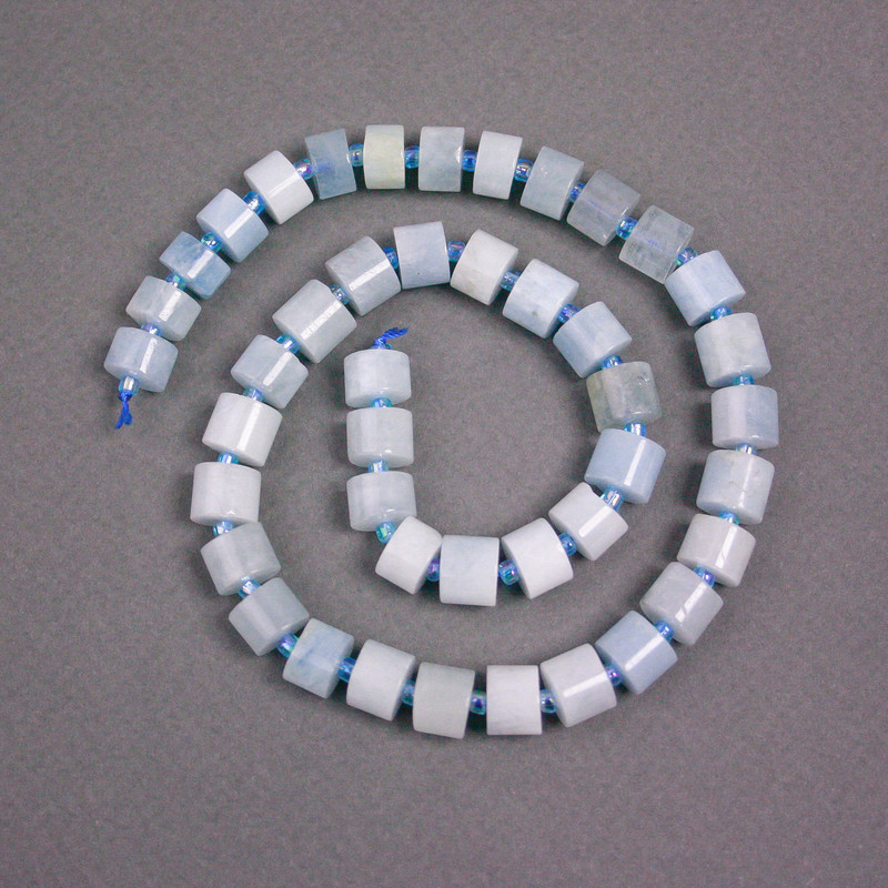 Aquamarine Rondelle Beads on a Thread, 9x7 mm ± with seed beads, 40 cm length