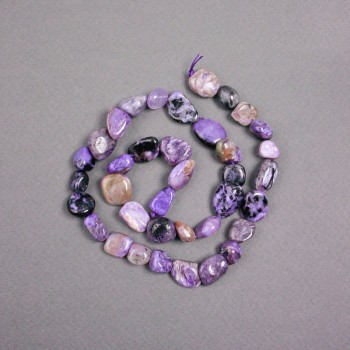 Charoite Beads on Thread, Natural Stone, Tumbled, 13x9 mm, +/- length 39 cm