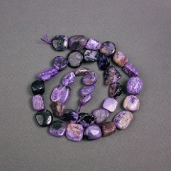 Charoite Beads on Thread, natural stone, faceted, 14x12x5 mm, ±, length 40 cm ±
