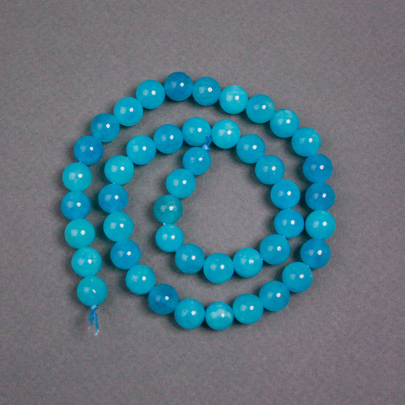 Aquamarine Beads on Thread Natural Stone Smooth Round Bead, diameter 8.5mm ±, thread length 38cm ±