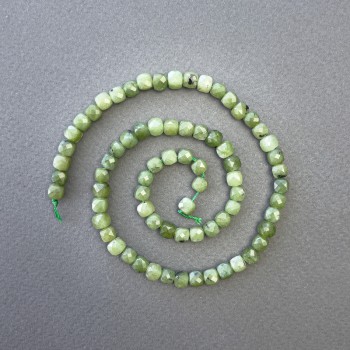 Jadeite Beads, Natural Stone, Faceted Cube Beads, 5x5 mm, on Thread, 38 cm Length