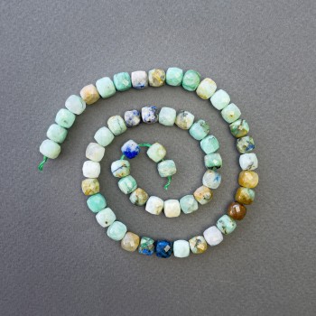 Chrysocolla Turquoise Natural Stone Beads, Faceted Cube 7x7mm, Threaded, 39in (±)