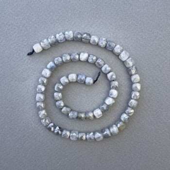 Labradorite Beads - Natural Stone, faceted cube shape, 6x6 mm, approx. 39 in thread
