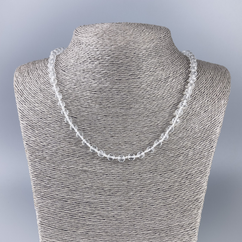Necklace with Mountain Crystal, faceted round beads, 6mm diameter, length 47cm