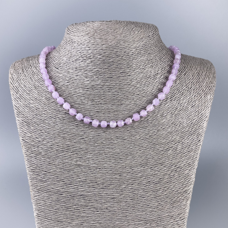 Kunzite Necklace, Natural Stone, Faceted Cube Beads, 6x6mm, 50cm Length