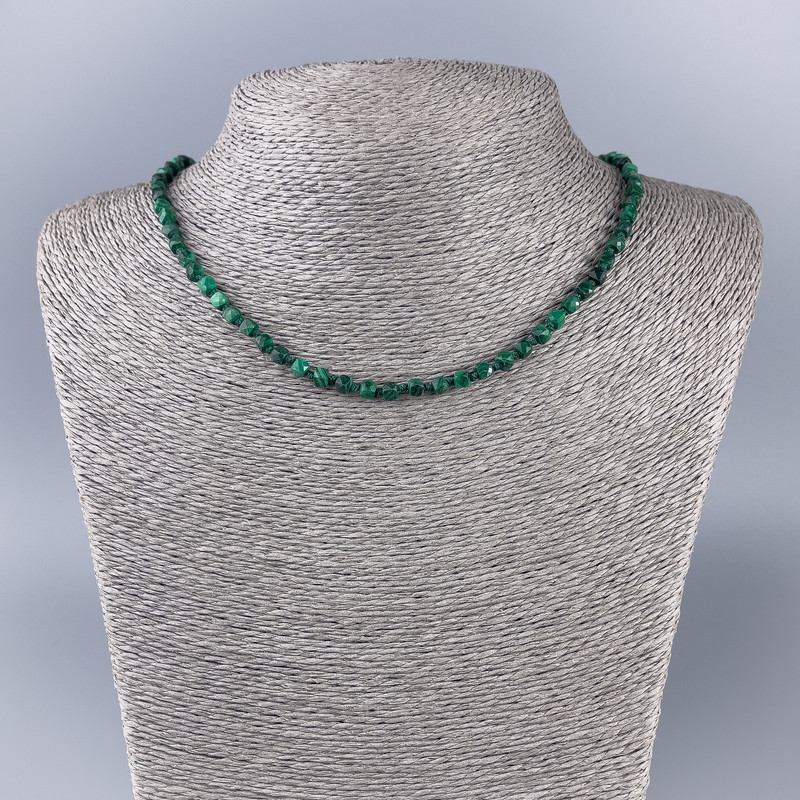 Malachite Necklace Natural Stone Beads Cut Cubes 4x4mm, length 50cm