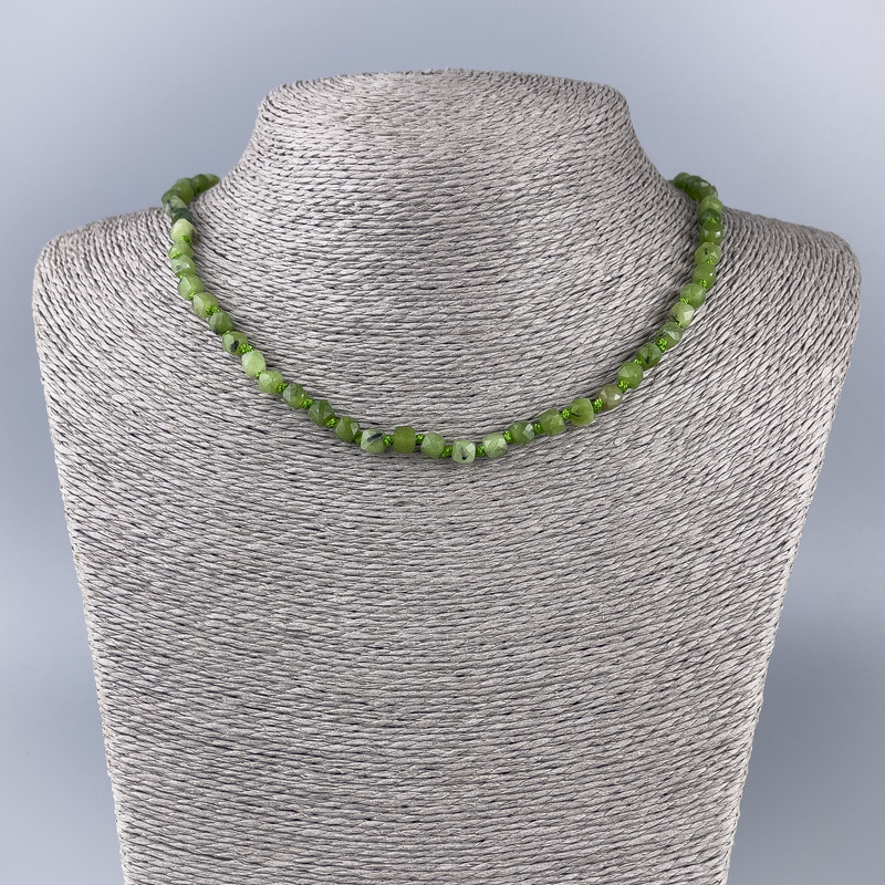 Canadian Jadeite Necklace with Natural Faceted Cube Beads, diameter 5x5mm, length 50cm