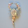 Scorpion Brooch with White and Green Rhinestones, Silver Metal 70x37mm+