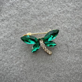 Brooch 'Butterfly' with green and white crystals on golden metal 20x28 mm