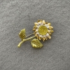Sunflower Brooch with Gold Toned Metal and Yellow Crystals 54x37mm+