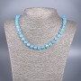 Opal Glass Necklace Blue Matte Hologram Smooth Bead, 8mm diameter, length 49cm