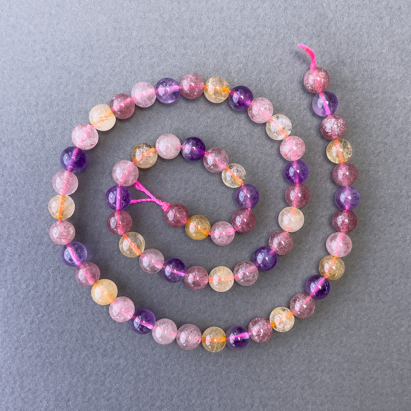 Assorted Beads of Natural Stone, smooth round beads, diameter 6.5 mm ±, thread length 39 cm ±