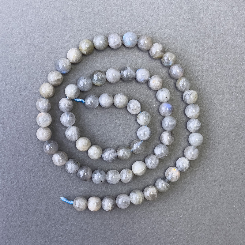 Labradorite Beads natural stone smooth round 6.5mm dia., length 39cm