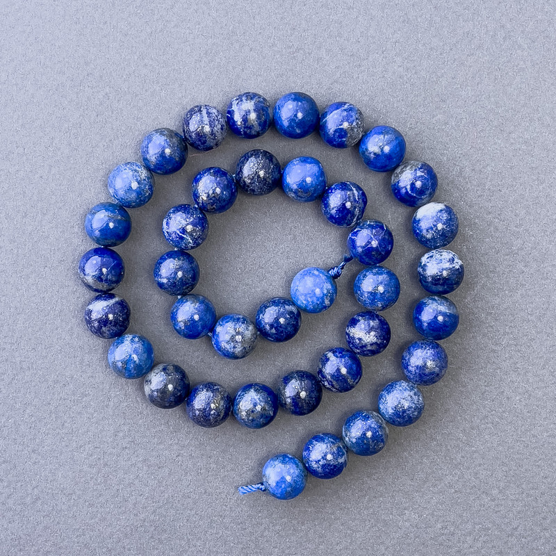 Lapis Lazuli Beads natural stone smooth round 10mm diameter, length 38cm