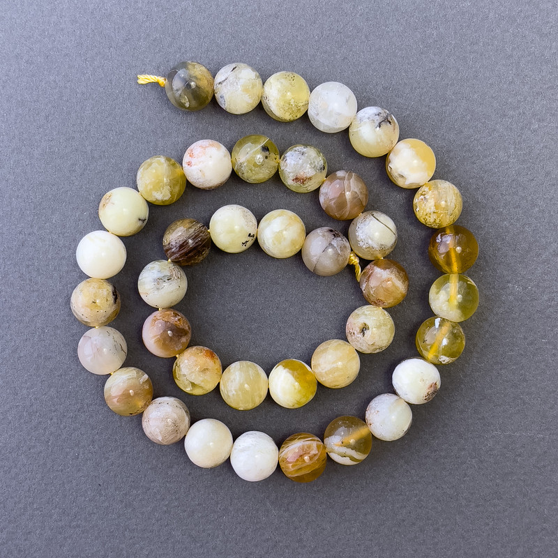Yellow Opal Beads natural stone smooth sphere, diameter 10.5mm±, length 39cm±