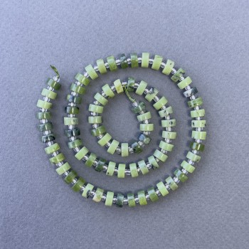  Jadeite Canadian Natural Stone Beads Disk on Thread, 6x3 mm dia. ±, 39 cm long ± with 3x2 mm seed beads ±