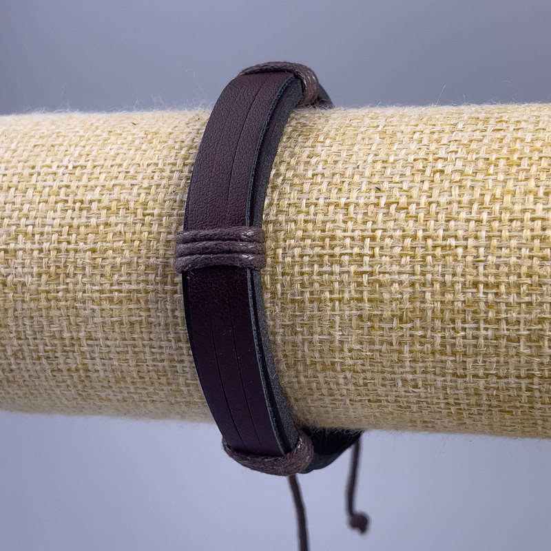 Bracelet, length 18-25 cm, thickness 12 mm, brown eco-leather, slip-on