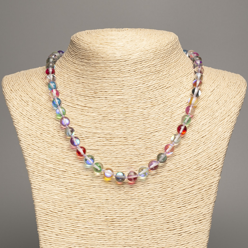Opal glass bead necklace, multicolor chameleon smooth beads, diameter 8mm±, length 49cm±
