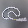 White Agate Prayer Beads (pressed?) Smooth round beads 12mm±, 33 beads, with agate inserts