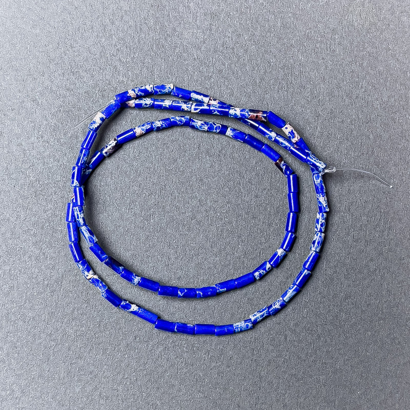 Variscite Beads Blue (raw cut) 2x4mm, 38cm string on thread