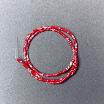 Red Variscite Beads (faceted) cut, diameter 2×4mm±, length 38cm± on beading thread