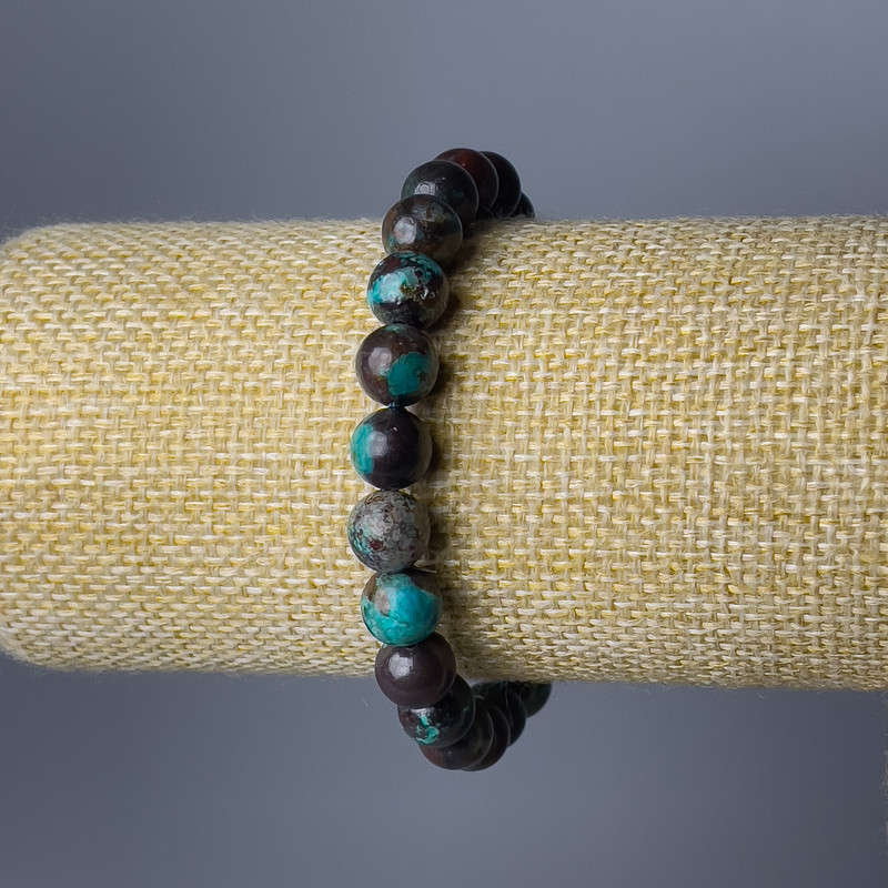 Chrysocolla Bracelet with natural stone, smooth beads, diameter 8.5 mm, stretchy, length 18 cm